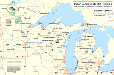 Map showing Tribal lands in EPA Region 5