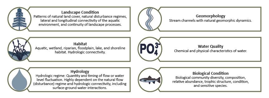 Ecological Attributes: Landscape Conditions, Habitat, Hydrology, Geomorphology, Water Quality,&nbsp; Biological Condition