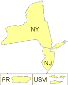 This image shows which states are included in EPA's Region 2: New Jersey, New York, Puerto Rico, US Virgin Islands and eight Tribal Nations.