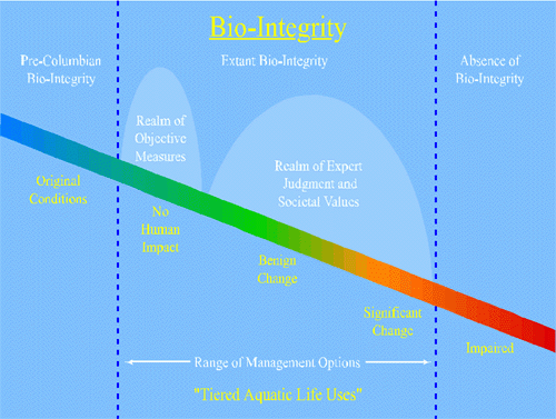 Representation of Maine's approach that biological integrity exists across a continuum from complete absence of human influence to substantial impairment.