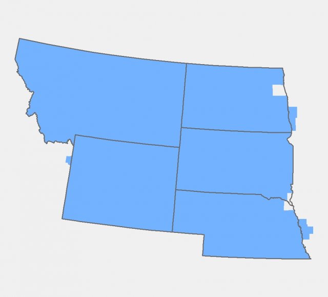 Map showing the Northern Plains Region of the United States