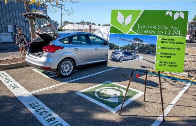 This is a photo of an electric car specific parking spot at the Livermore Laboratory.