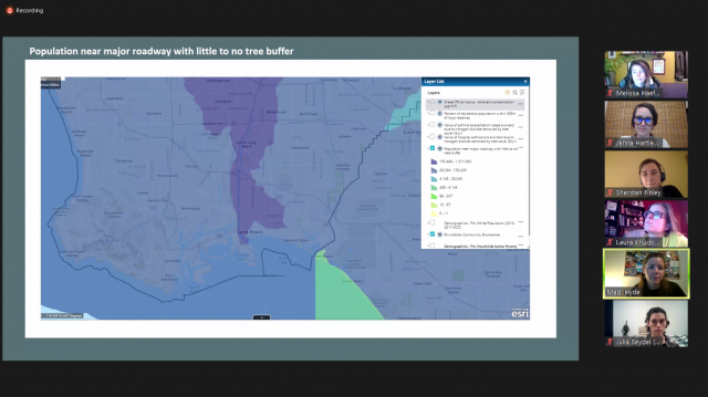 Screenshot of EnviroAtlas map of tree buffer in Portland, Oregon.