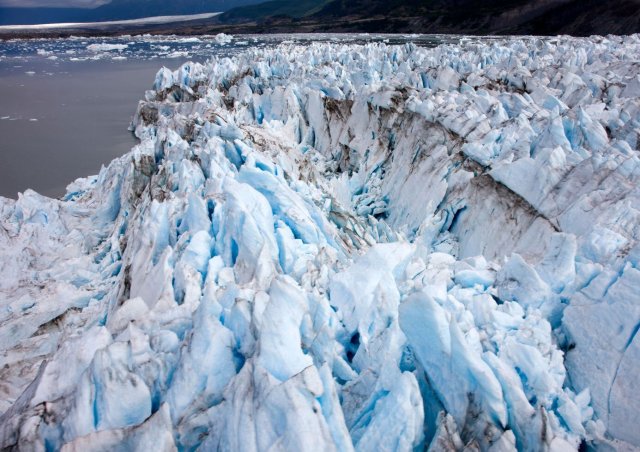 Glacier flowing into Prince William Sound in Alaska. Photo courtesy of Library of Congress.