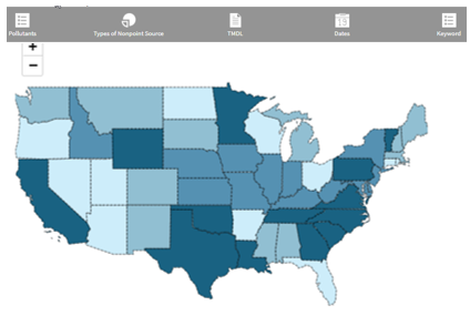 Sample screen shot from Nonpoint Source Success Story map and filters
