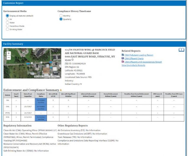 Screenshot of EPA's Enforcement and Compliance History Online (ECHO) website