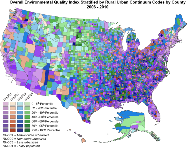 This map illustrates the rural urban continuum codes data collected as part of the EQI study from 2006- 2010.