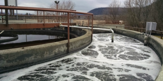 Photo of an active wastewater treatment tank.