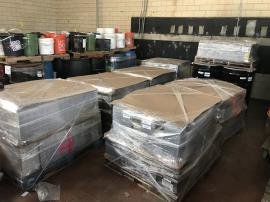 Wet Nickel Cadmium batteries properly packaged for shipment at Battery and Elctronics Recycling Inc