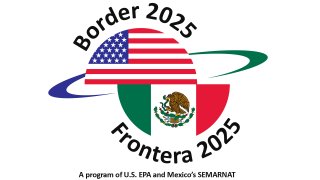Border 2025 Program Logo with half the U.S. and Mexican flags forming a semi-circle shape. Border 2025 and Frontera 2025 arc across the top and bottom.