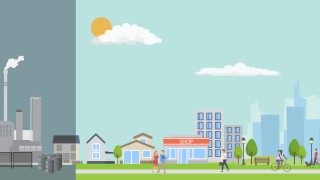 Icon of industrial facility and city skyline.