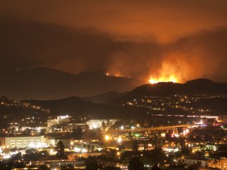 Active fire near buildings in Los Angeles, CA