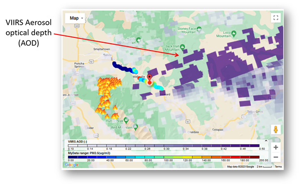 RETIGO map showing VIIRS aerosol optical data