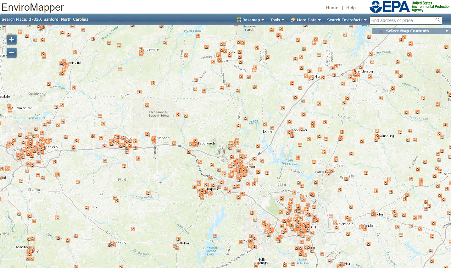 Screenshot from EPA's Enviromapper tool, which contains TRI data