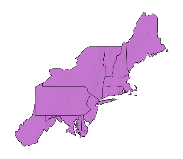 Northeast region, shaded in purple