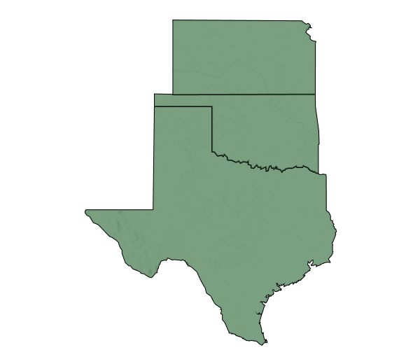 Screenshot of Southern Great Plains region, shaded in green