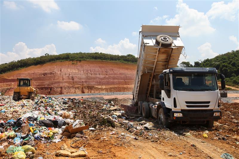 Dump truck in a landfill