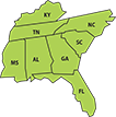 EPA Region 4 map, which contains Kentucky, North Carolina, South Carolina, Tennessee, Georgia, Alabama, Florida and Mississippi.