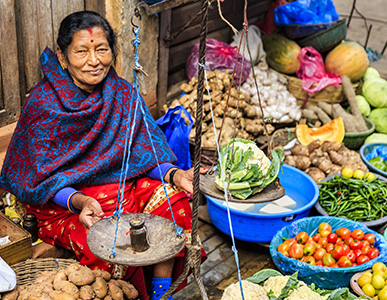 Woman sitting in a market with produce