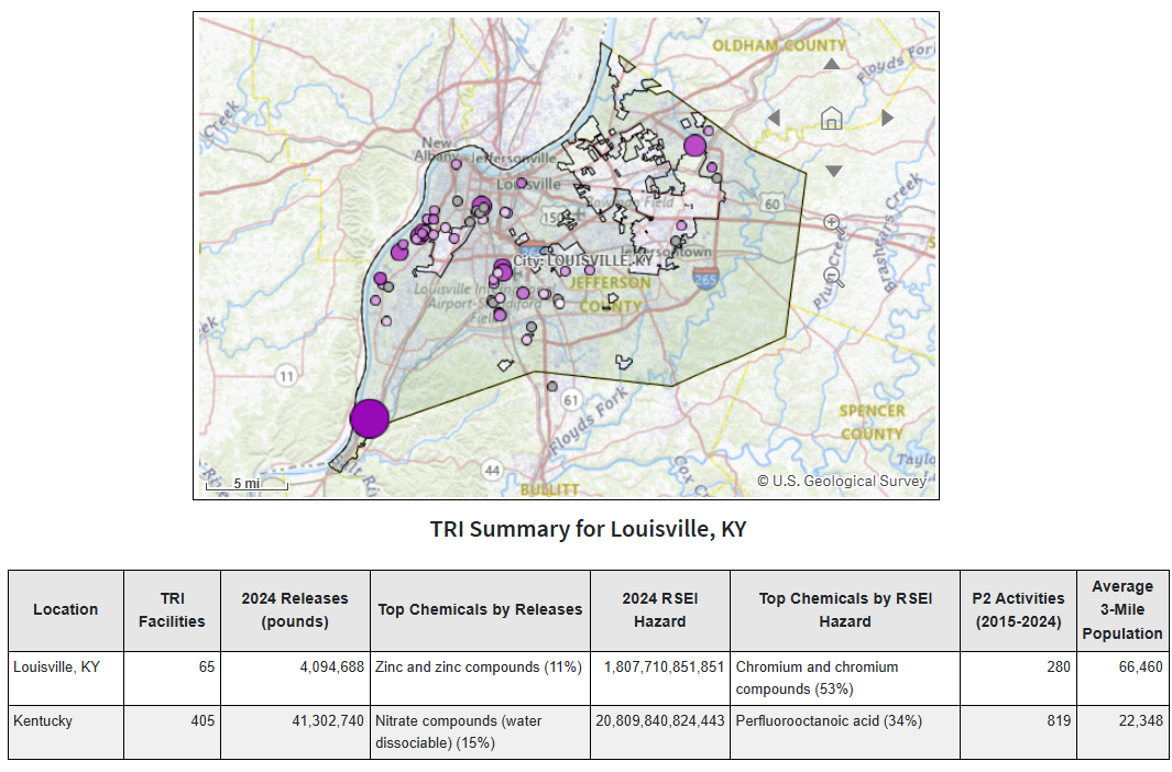 Map showing location of TRI-reporting facilities in 2024.