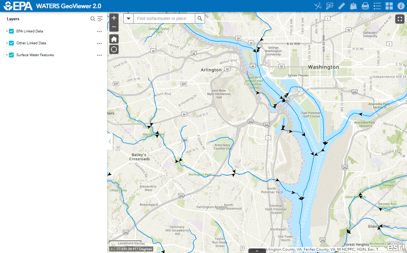 Web mapping application that integrates water-related information.