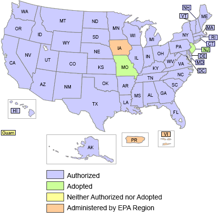 United States map showing states that have adopted the 1995 universal waste final rule United States map showing states that have adopted the 1995 universal waste final rule