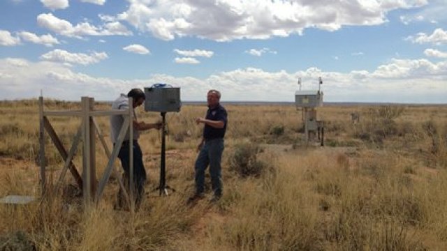 EPA staff set up air samplers near the Waste Isolation Pilot Plant