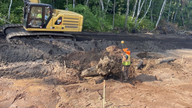 Root wads were installed in the downstream portion of the Unnamed Creek.  The root wads will provide erosion protection as well as habitat for aquatic species. 