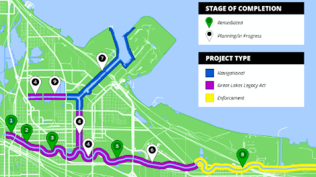 The location of Lake George Canal with remediation and restoration work signified as #9. 