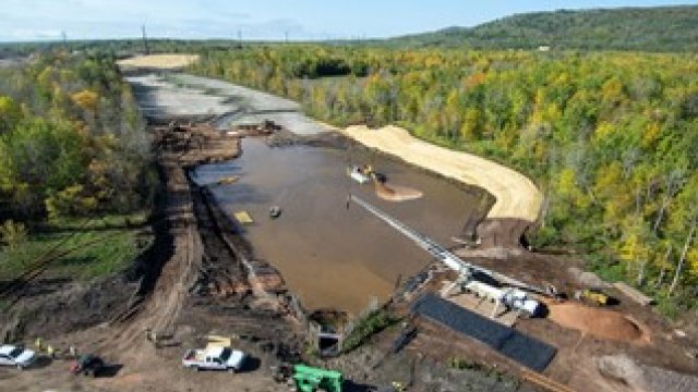 An aerial view of capping operations in the Weir Pond. (10/04/2021)