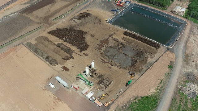 An aerial view of the sediment processing area and water treatment plant.