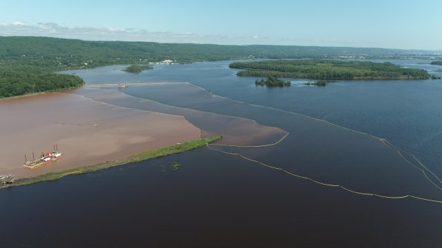 Overview scene of turbidity curtains enclosing the Shallow Sheltered Bay 