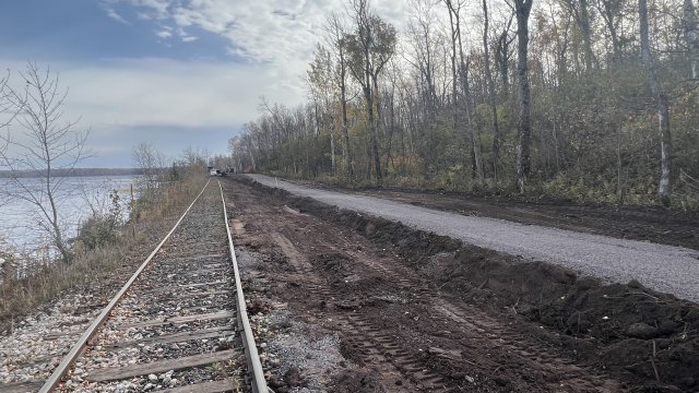 A segment of the pedestrian trail is constructed along the Lake Superior and Mississippi Railroad near Falcon Street in the Morgan Park neighborhood.