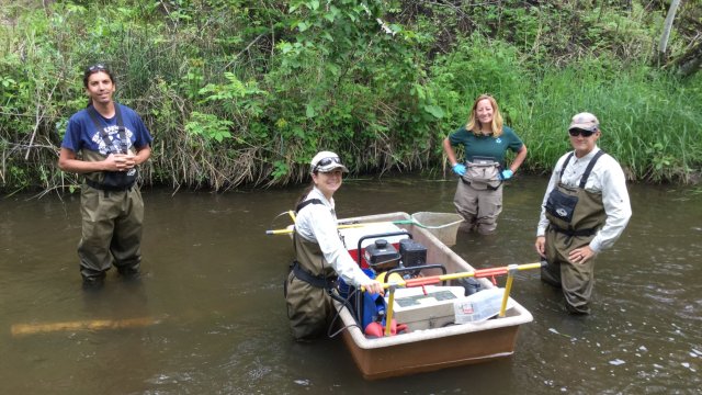 Decorative Photo of a stream water sampling team