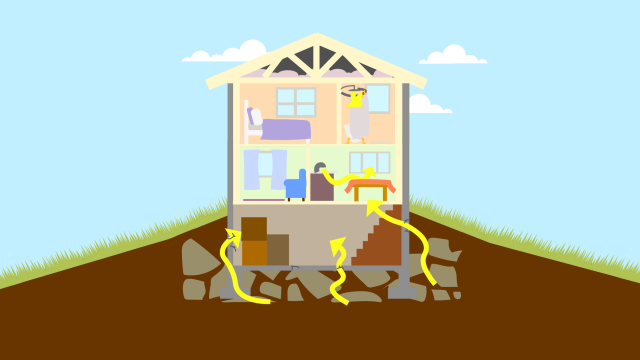 diagram of radon entry points into a house