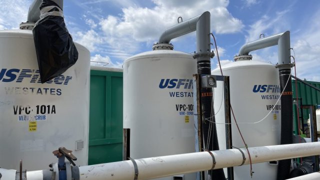 These tanks contain activated carbon part of the on-site wastewater treatment system.