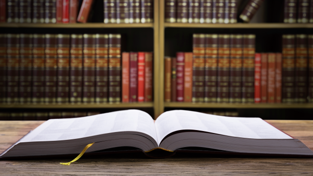 A book in the stacks at a library