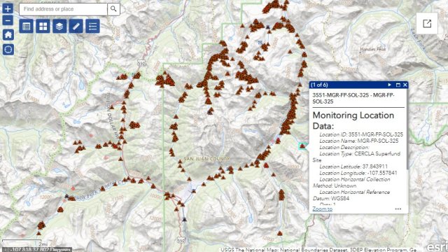Map with icons identifying ecological momitoring