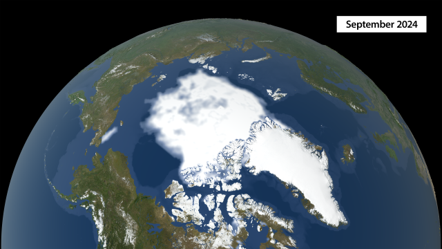 Map of Arctic sea ice extent in September 2024.