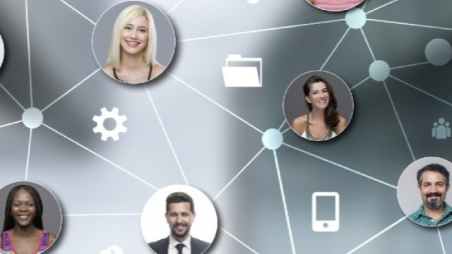Network lines connecting a web of different professionals