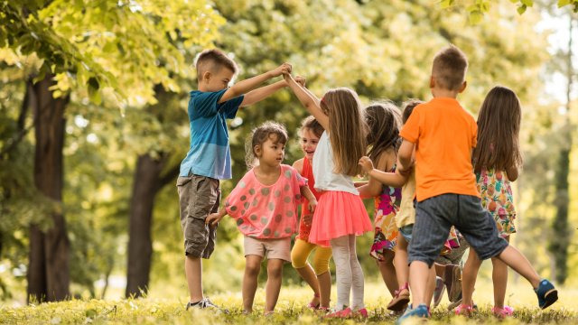 Group of of children playing outside