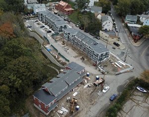 Aerial view of the Branch Street Redevelopment project nearing the end of construction (Photo Credit: Pawtucket Central Falls Development)