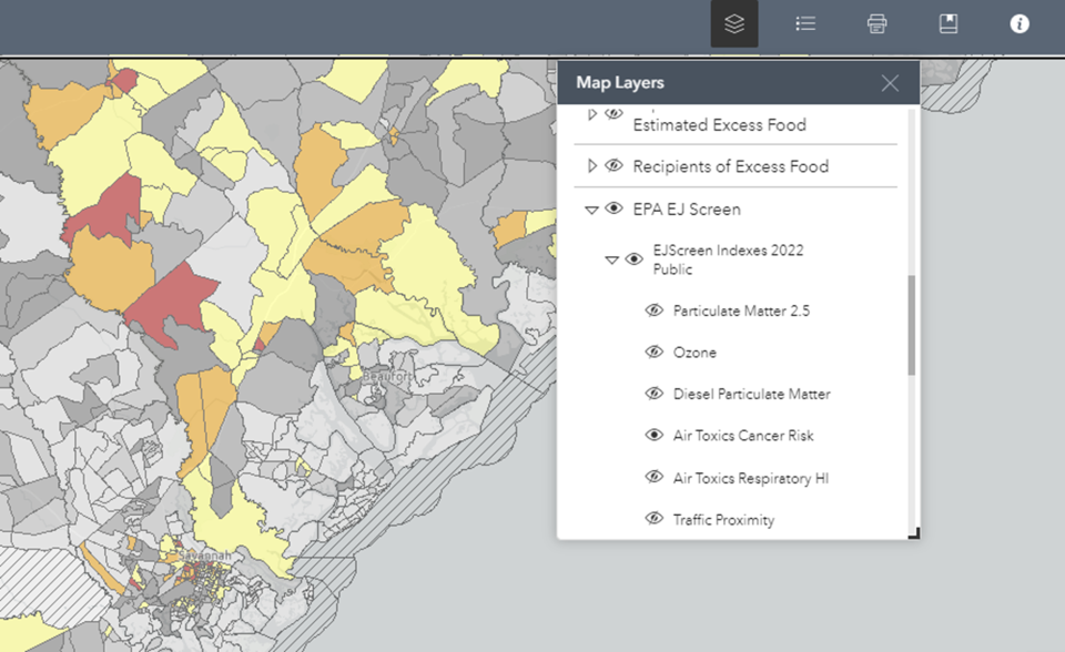 Screenshot of Environmental Justice Layers