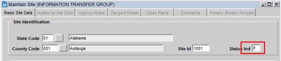 screenshot highlighting the status indicator of a site in AQS