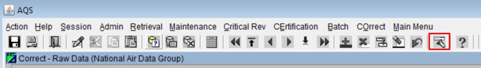 Screenshot highlighting the search and replace button in AQS