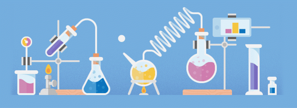 moving image showing laboratory equipment with liquids bubbling