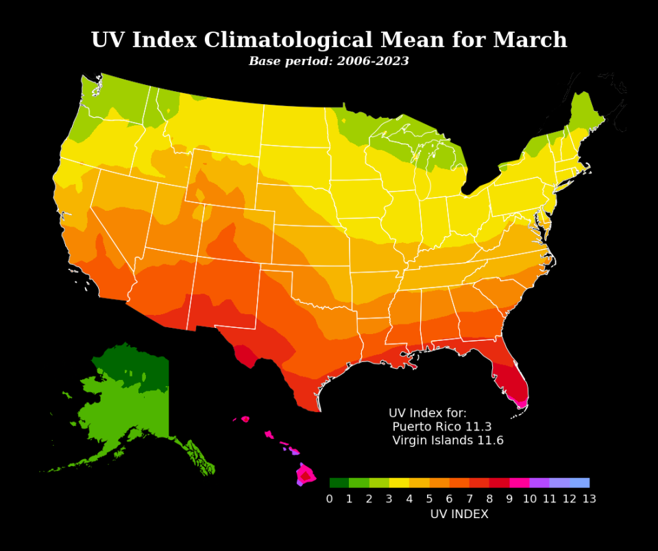 UV Index Climatological Mean for March 2006-2023
