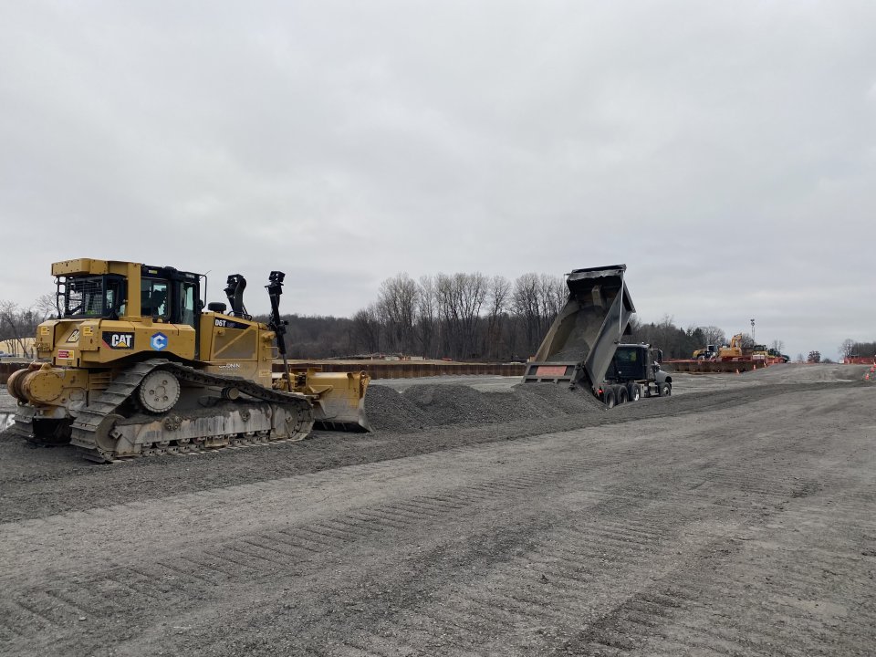 An on-the-ground view of grading in the main derailment area