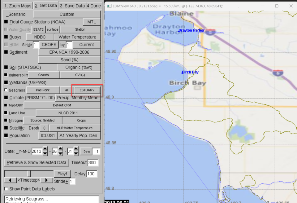 EDM map with Seagrass ESTUARY variable selected