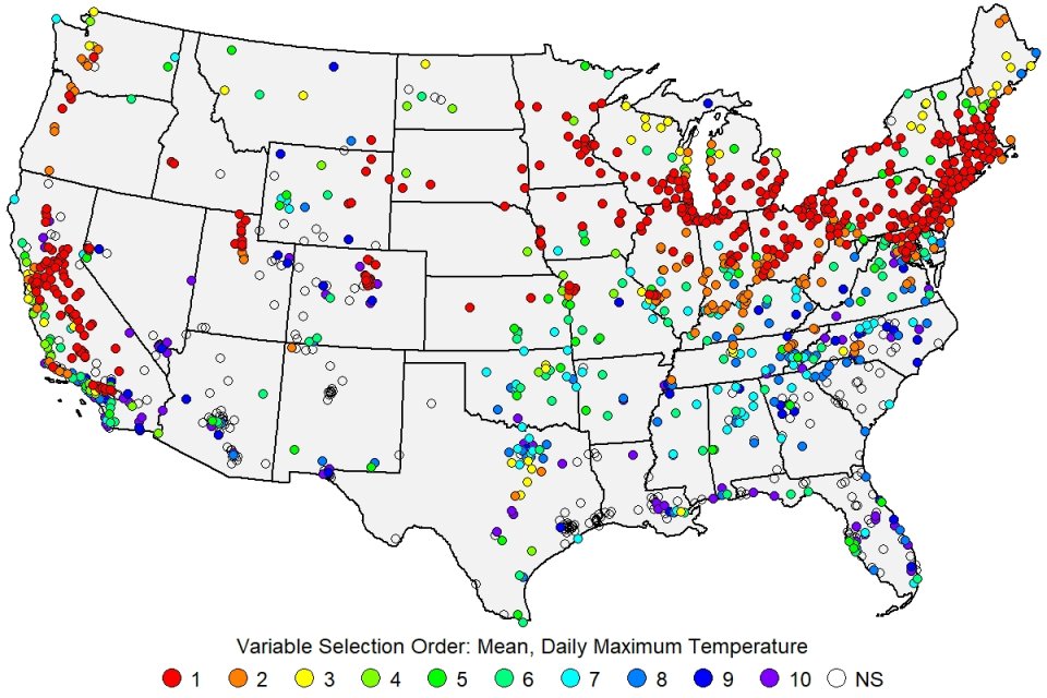 Map of daily max temperature